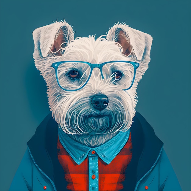 Funny Hipster Cute Dog Art Illustration Anthropomorphic Dogs