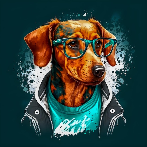 Photo funny hipster cute dog art illustration anthropomorphic dogs