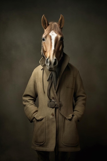 Funny horse in a human coat