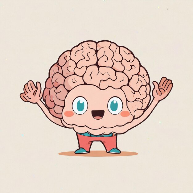 Photo funny human brain cartoon character with two hands and legs