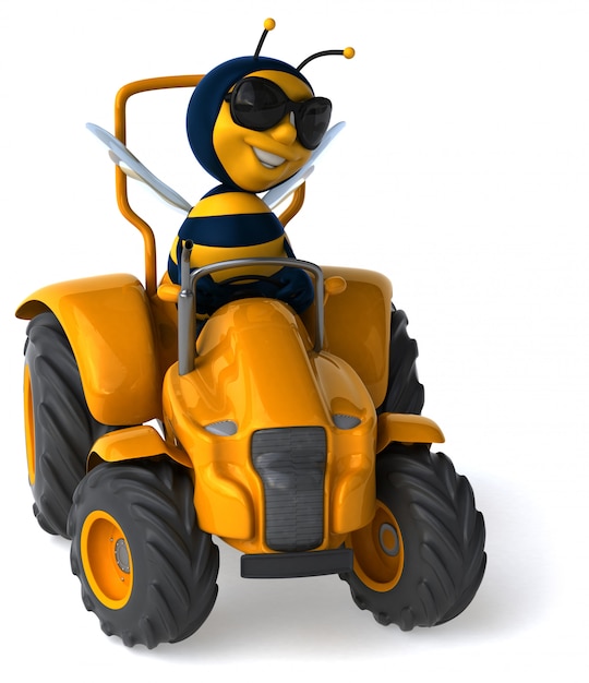 Funny illustrated bee driving a tractor