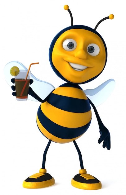 Photo funny illustrated bee holding a glass