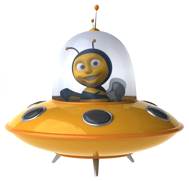 funny illustrated bee in a spaceship