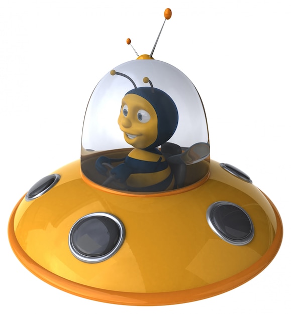 funny illustrated bee in a spaceship