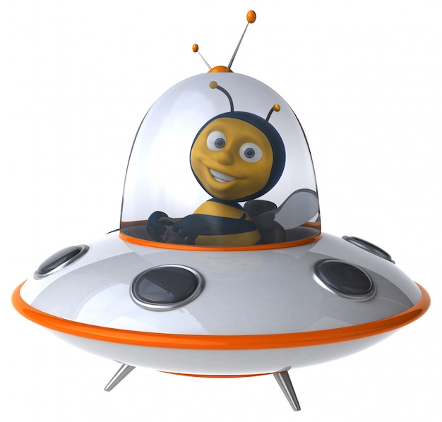 funny illustrated bee in a spaceship