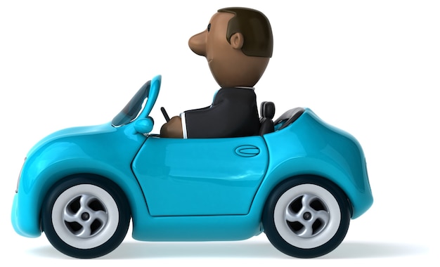 funny illustrated businessman and a car 3d rendered