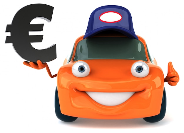 Funny illustrated car holding euro symbol