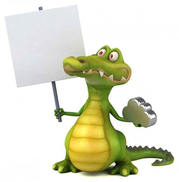 funny illustrated crocodile holding a blank placard