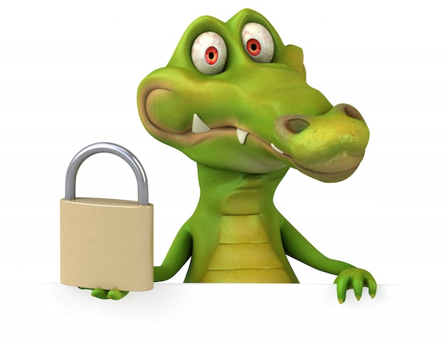 funny illustrated crocodile with a lock