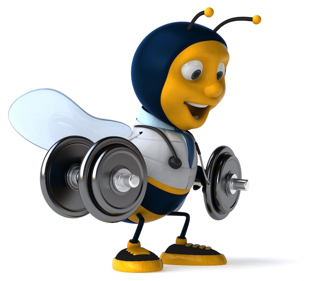 funny illustrated doctor bee lifting weights