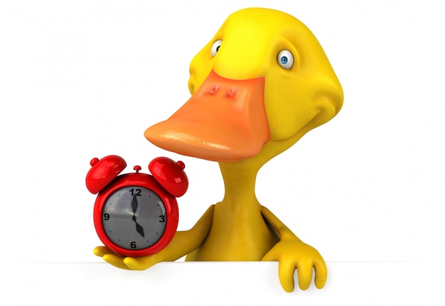 funny illustrated duck holding a clock