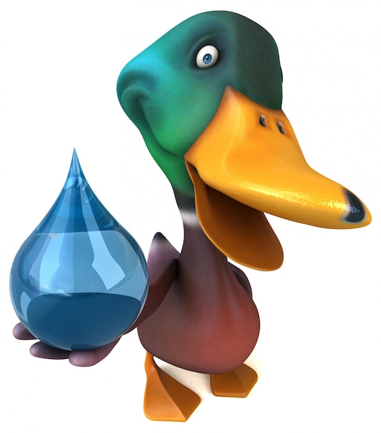 Photo funny illustrated duck holding a droplet