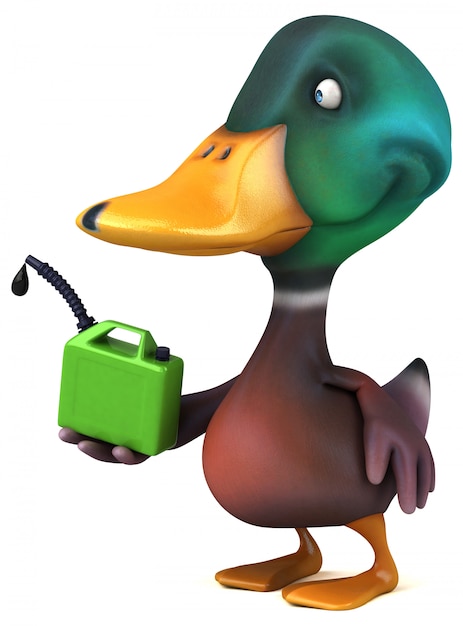 Photo funny illustrated duck holding a gas tank