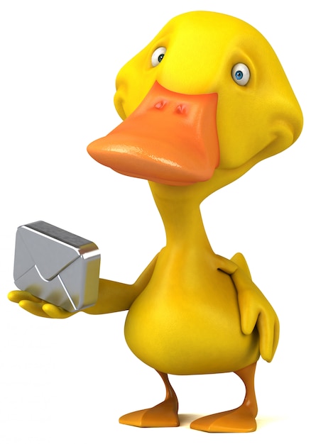 funny illustrated duck holding an icon mail