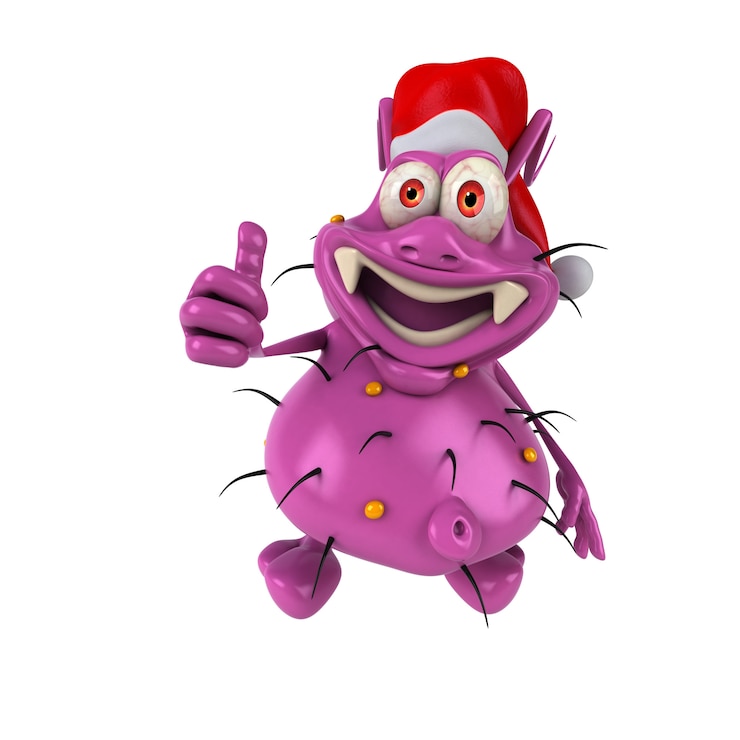 Photo funny illustrated germ wearing santa claus hat