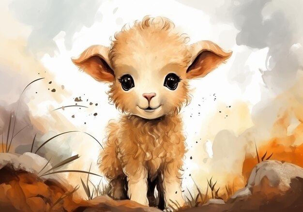 Photo funny illustrated invitation card with watercolor lamb for children's parties or other uses ai gen