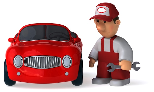 funny illustrated mechanic 3d rendered