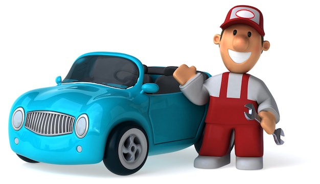 funny illustrated mechanic 3d rendered