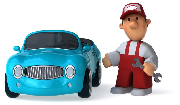 funny illustrated mechanic 3d rendered