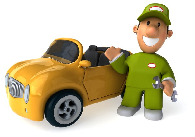 funny illustrated mechanic 3d rendered