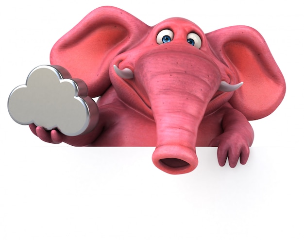 funny illustrated pink elephant holding a cloud