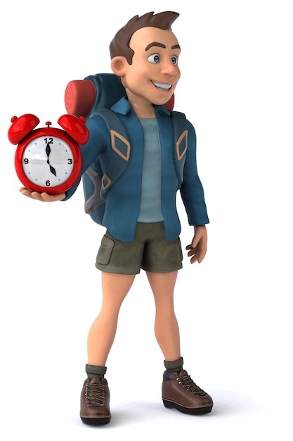 Funny illustration of a 3D cartoon backpacker