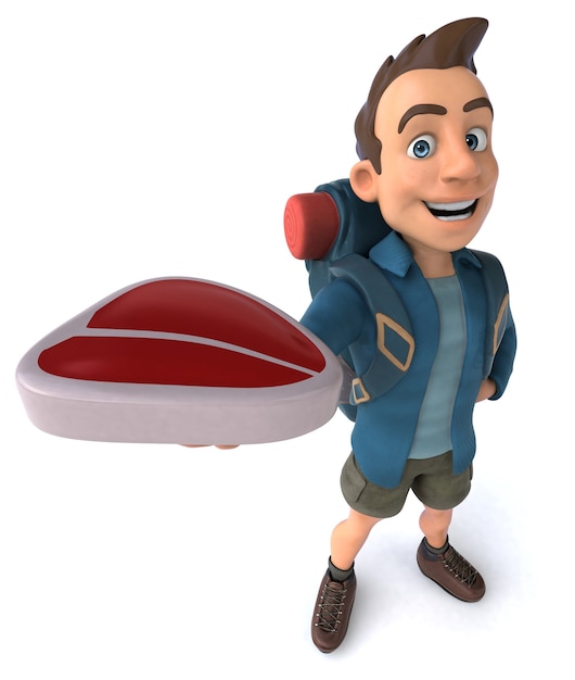 Funny illustration of a 3D cartoon backpacker