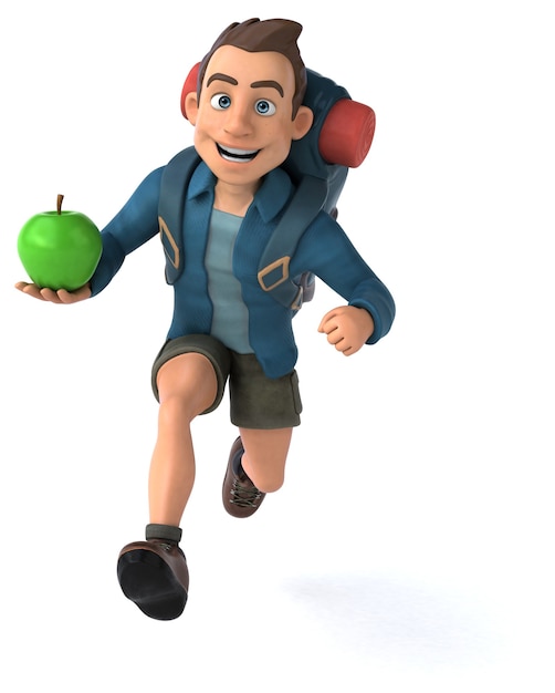 Funny illustration of a 3D cartoon backpacker