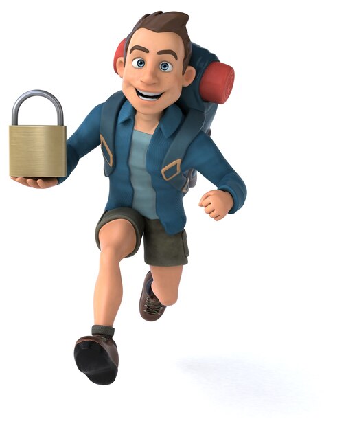 Funny illustration of a 3D cartoon backpacker