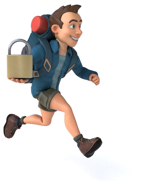 Funny illustration of a 3D cartoon backpacker