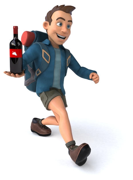 Funny illustration of a 3D cartoon backpacker