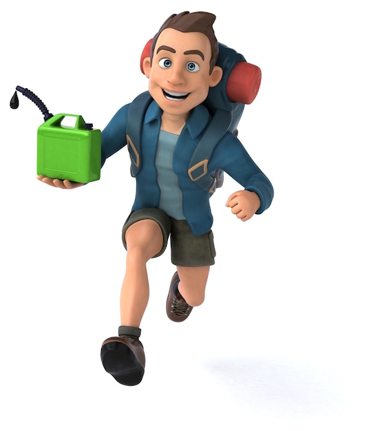 Funny illustration of a 3D cartoon backpacker