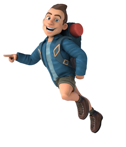 Funny illustration of a 3D cartoon backpacker