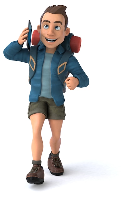 Funny illustration of a 3D cartoon backpacker