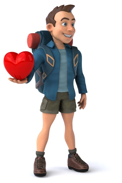 Funny illustration of a 3D cartoon backpacker