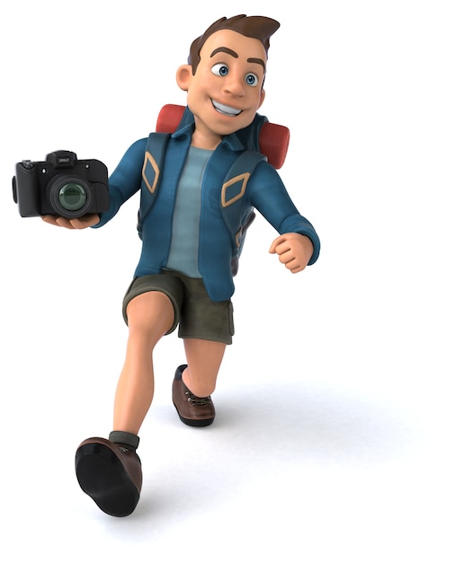 Funny illustration of a 3D cartoon backpacker