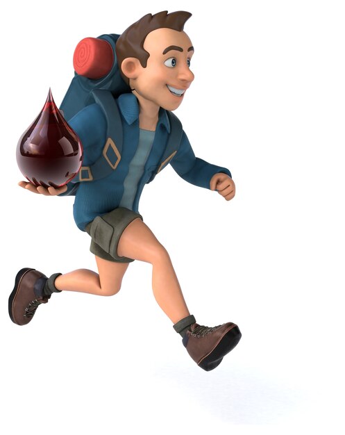 Funny illustration of a 3D cartoon backpacker