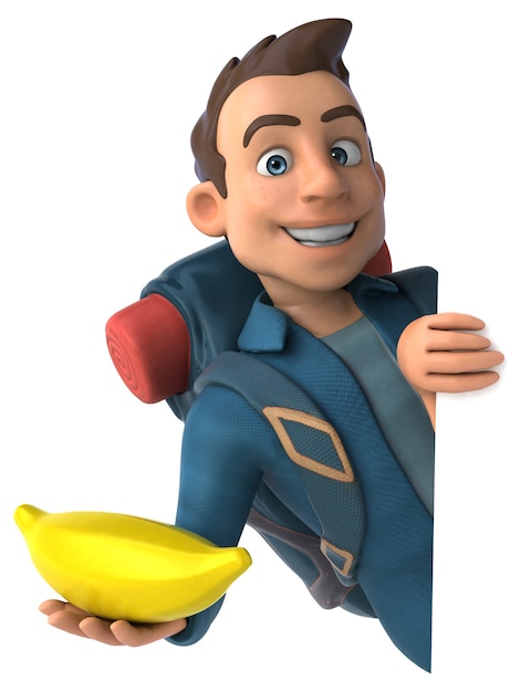 funny illustration of a 3d cartoon backpacker