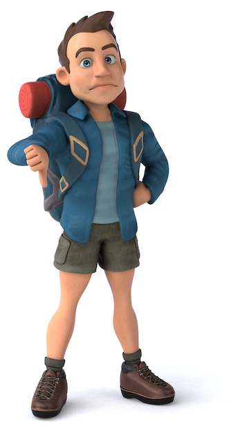 Funny illustration of a 3D cartoon backpacker