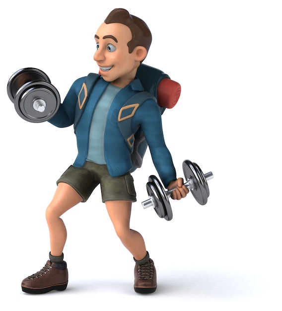 Funny illustration of a 3D cartoon backpacker