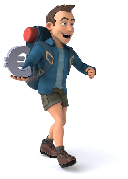 Funny illustration of a 3D cartoon backpacker