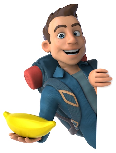 funny illustration of a 3d cartoon backpacker