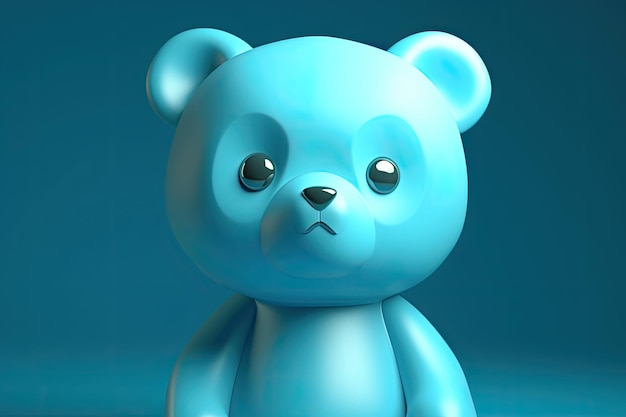 Funny image of a 3D cartoon bear in blue and yellow colors with a blue background Generative AI