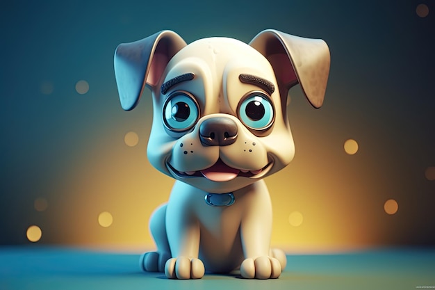 Funny image of a 3D cartoon dog in blue and yellow colors with a blue background Generative AI