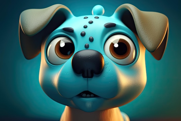 Funny image of a 3D cartoon dog in blue and yellow colors with a blue background Generative AI