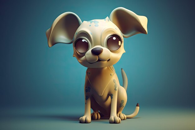 Funny image of a 3D cartoon dog in blue and yellow colors with a blue background Generative AI