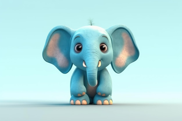 Funny image of a 3D cartoon elephant in blue and yellow colors with a blue background Generative AI