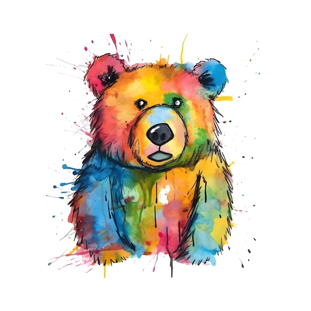 Funny kids simple bear drawing caricature style painting