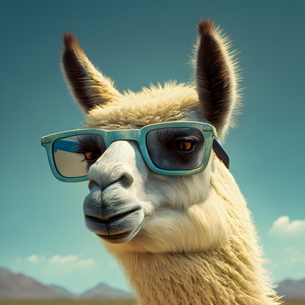 Funny Lama portrait with sunglasses