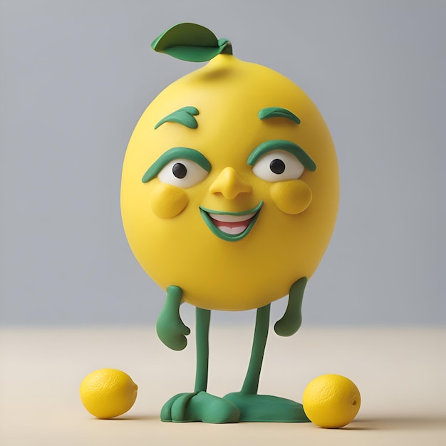 Funny lemon character on a gray background 3d rendering